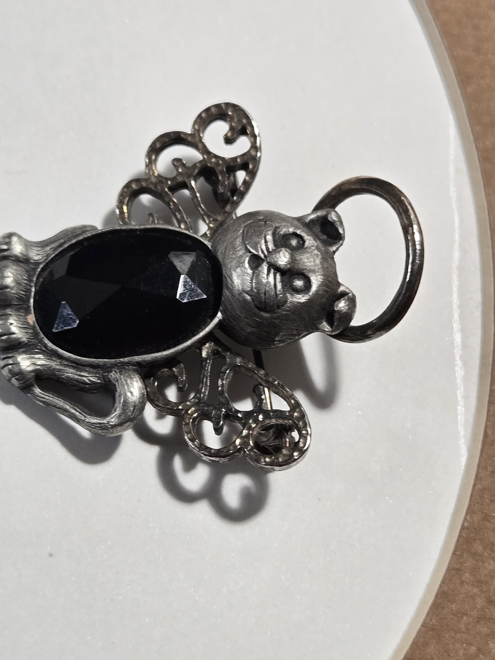 Vintage Silver-Tone Cat Brooch with Black Glass Stone - Picture 5 of 8